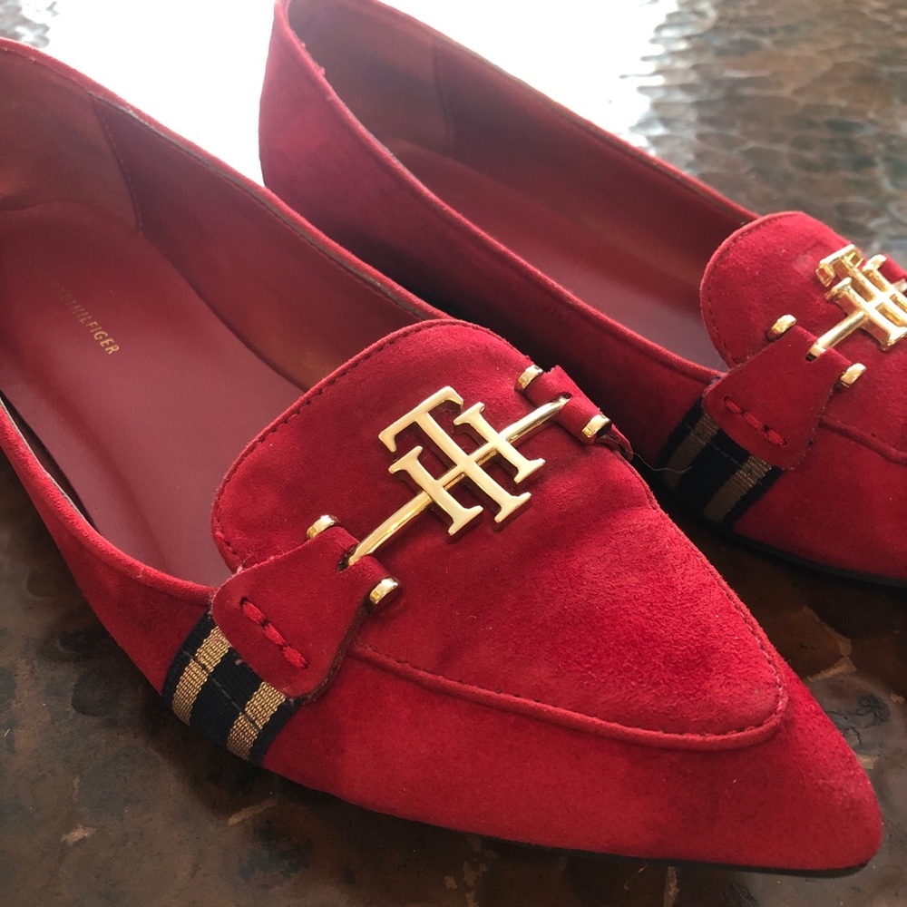 Tommy Hilfiger red suede flats